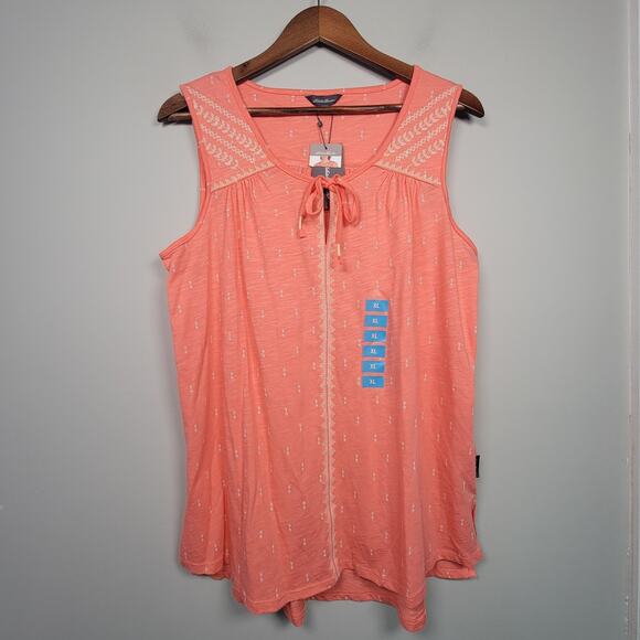 NWT Eddie Bauer Womens XL Sleeveless Embroidered Modal Blend Top Coral Pink - Picture 1 of 10